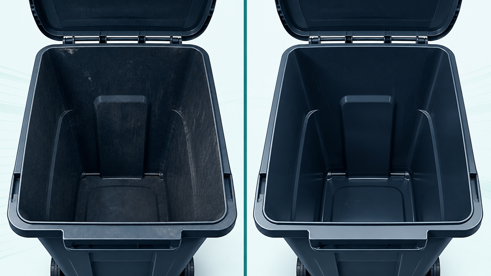 Before and after view of a residential trash cart interior